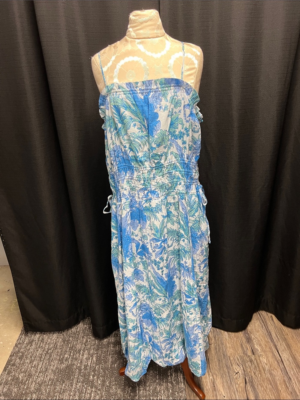 Blue Floral Smocked Maxi Dress
